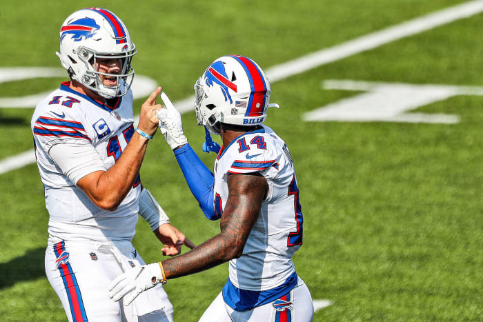 Josh Allen celebrates with Stefon Diggs